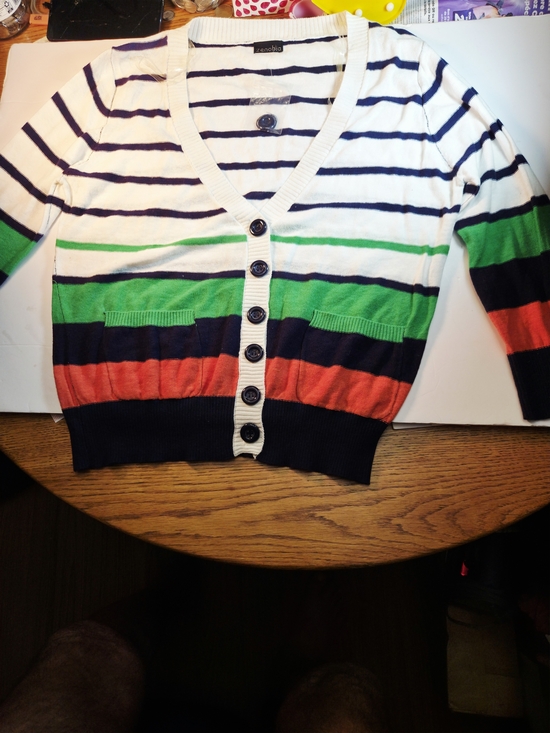 Zenobia Sweaters - N.w.o.t Zenobia Striped V-Neck Button Cardigan in White, Blue, Green, Coral